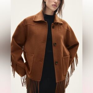 SOLD OUT NWT Mango fringed wool-blend jacket